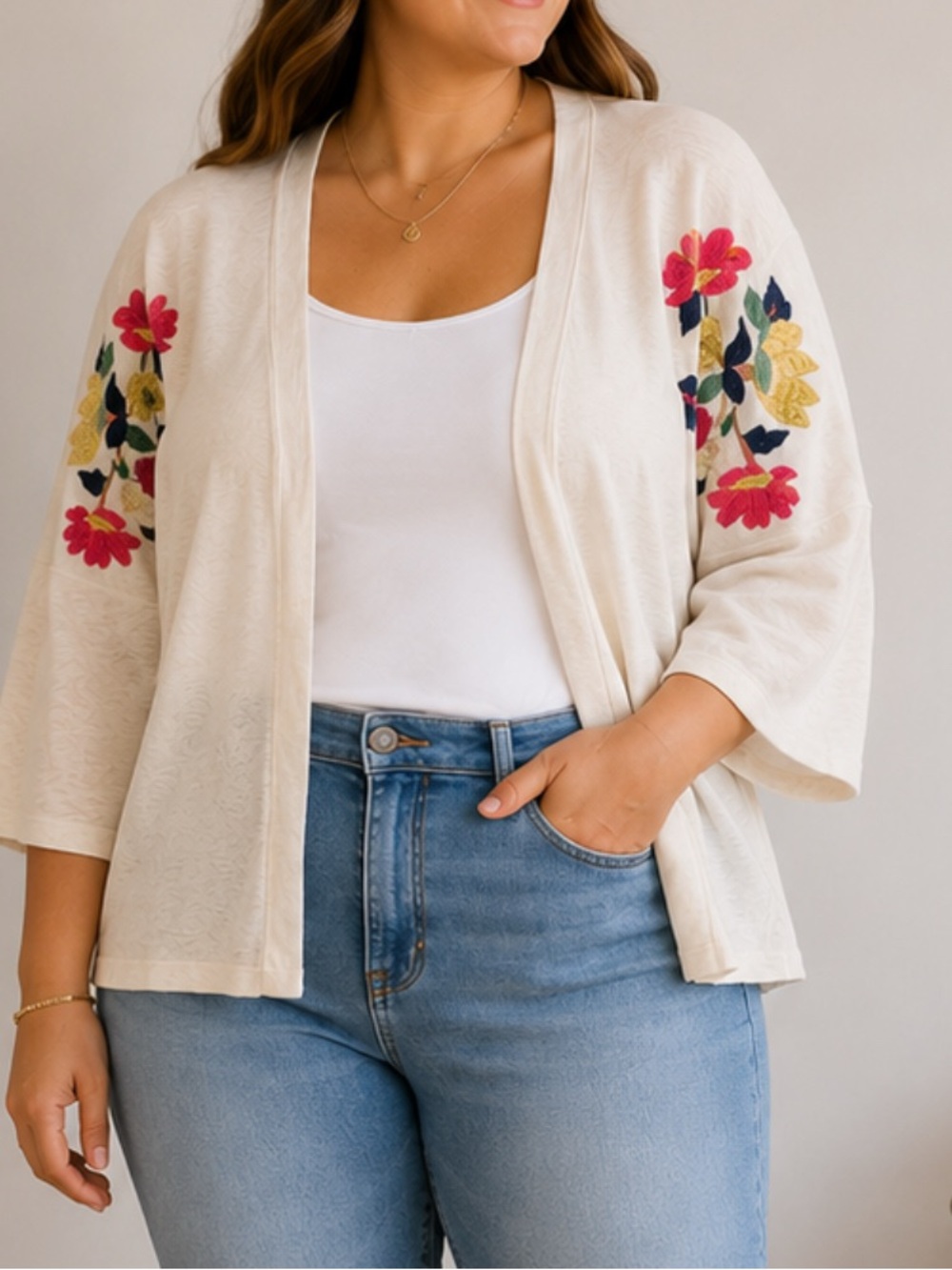⭐️ 3/$15 • Hannah • Open Front• Cardigan with Floral Embroidery